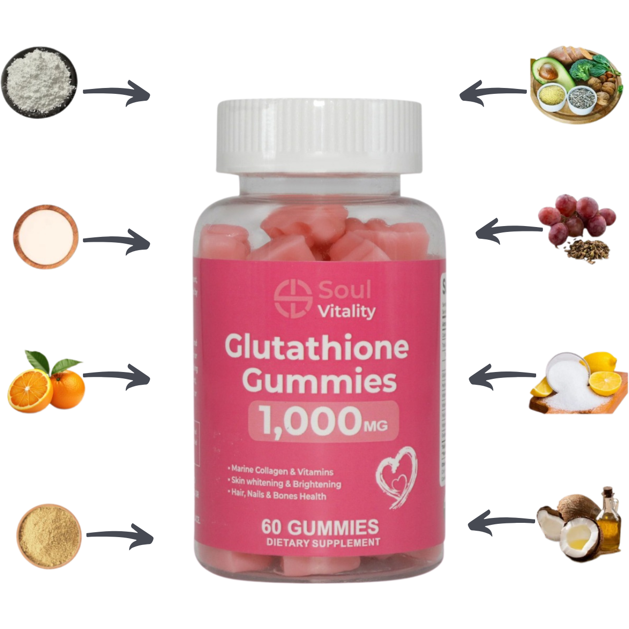 Glutathione Gummies 1000mg - 60 Dietary Supplement Gummies Soul Vitality Glutathione Gummies 1000mg - 60 Dietary Supplement Gummies Soul Vitality