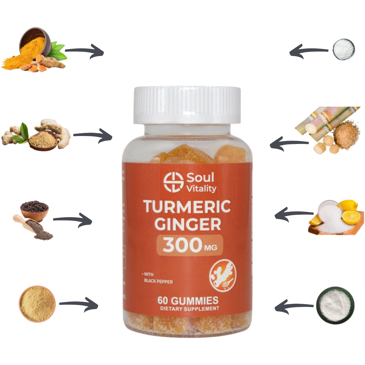 Turmeric Ginger 300mg - 60 Dietary Supplement Gummies