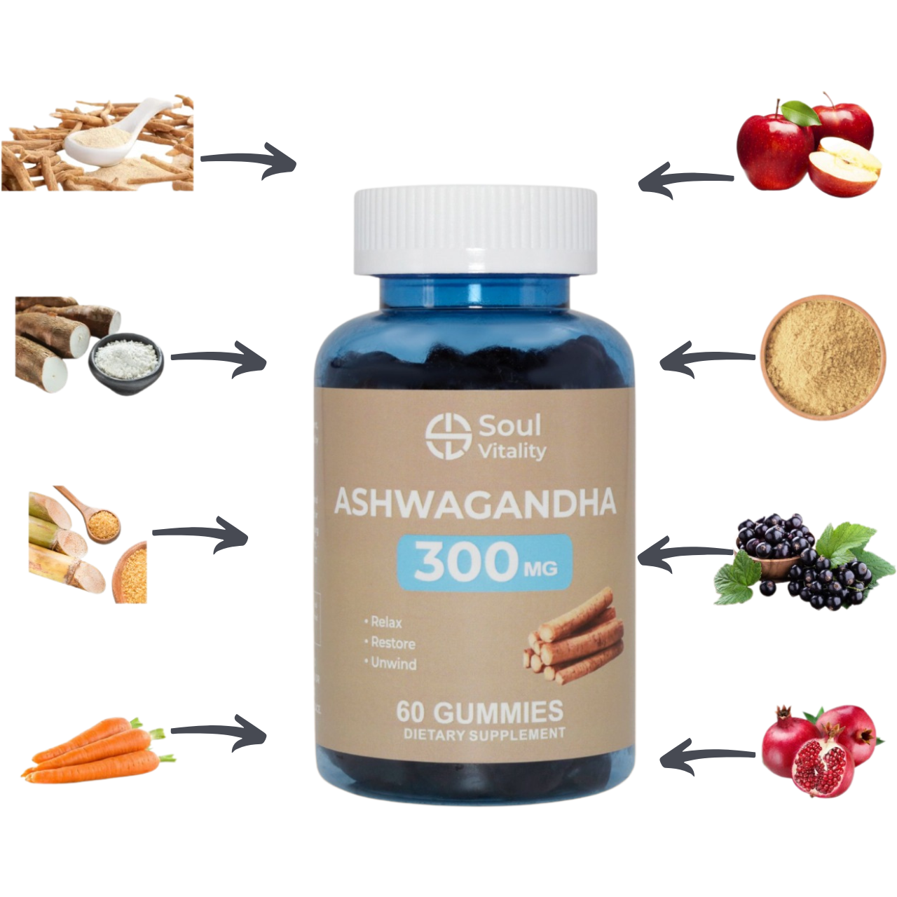 Ashwagandha 300mg - 60 Dietary Supplement Gummies