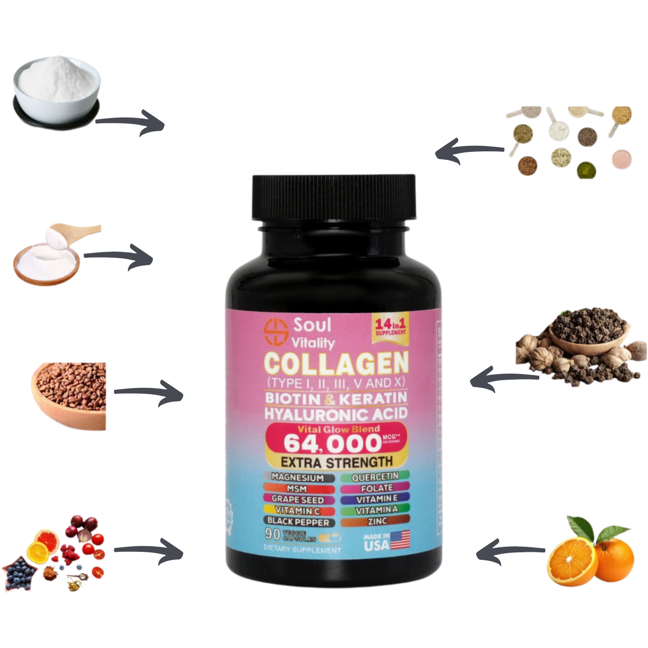 14-in-1 Collagen Vital Glow Blend - 90 Veggie Capsules