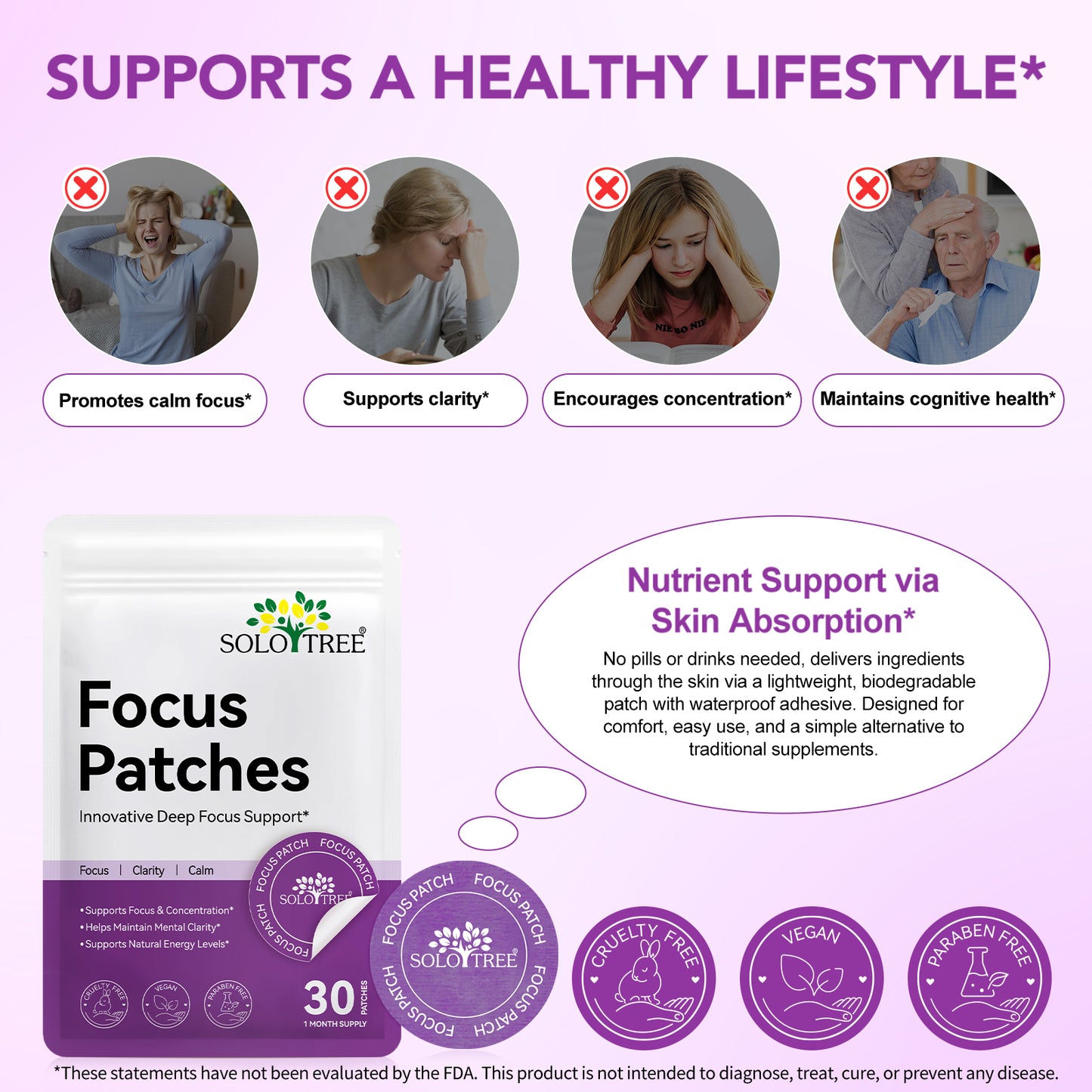 SoloTree: 30's Natural Transdermal Focus Support Patches