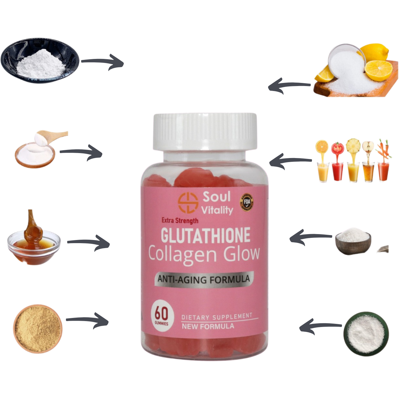 Glutathione Collagen Glow Anti-Aging Formula Gummies - 60 Gummies.