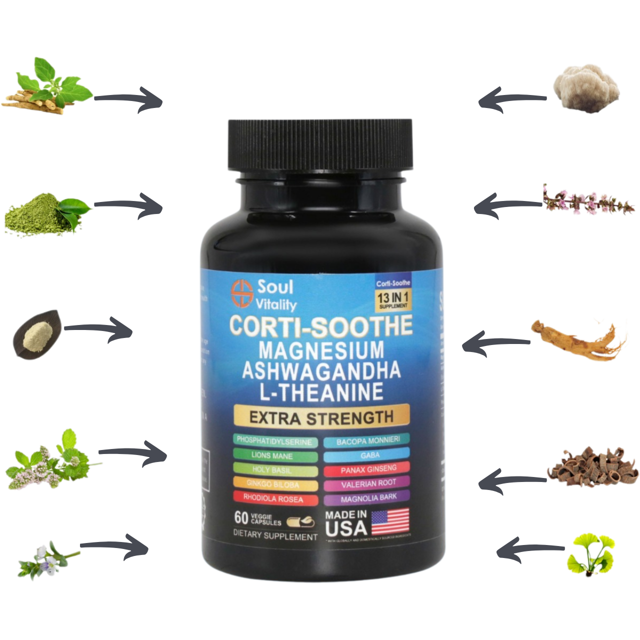 13-in-1 Corti-Soothe Magnesium Ashwagandha Capsules - 60 Capsules