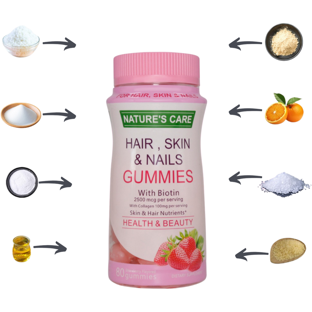 Nature's Care Hair, Skin and Nails Gummies - 80 Strawberry Flavoured Gummies