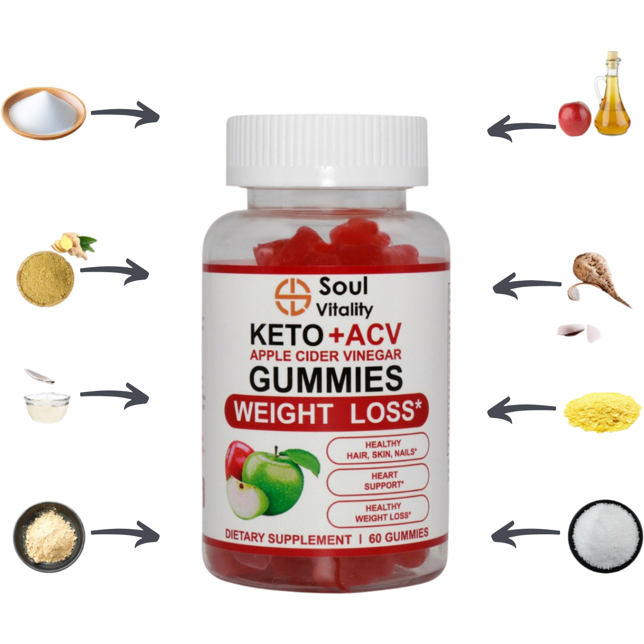 Keto + ACV Apple Cider Vinegar Weight Loss Gummies - 60 Gummies.