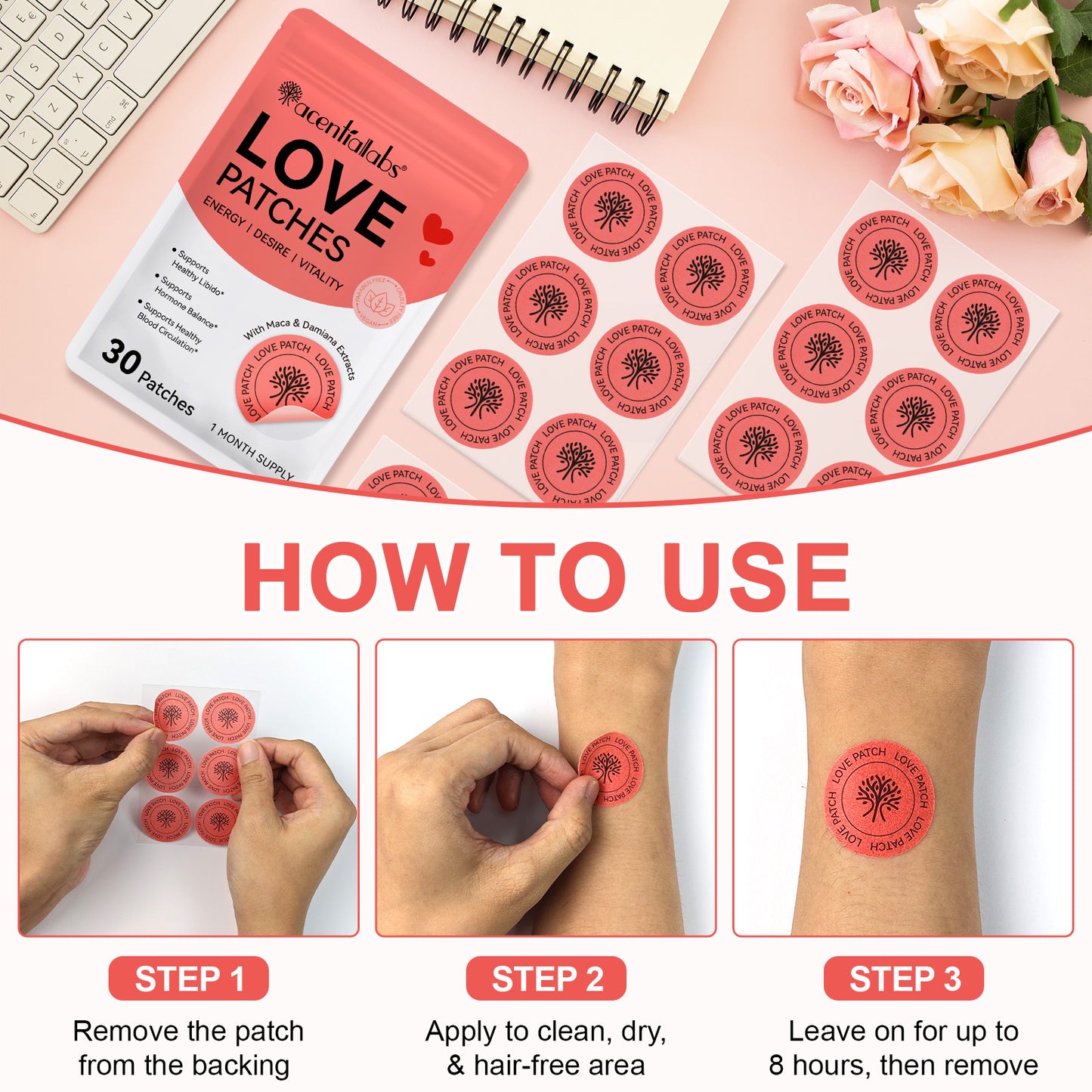 Acentialabs: 30's Transdermal Wellness Patches— Love