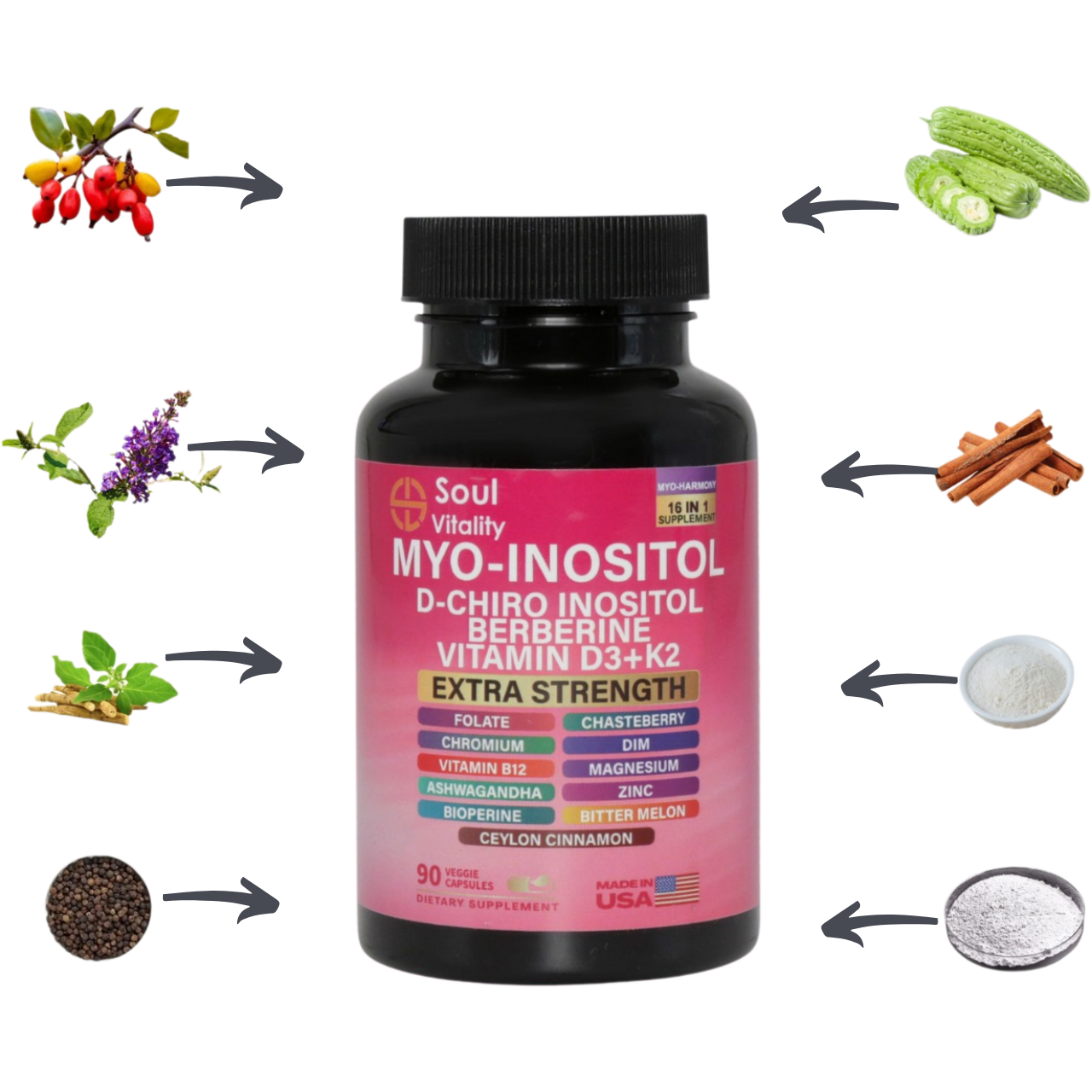 16-in-1 Myo-Inositol - 90 Dietary Veggie Capsules