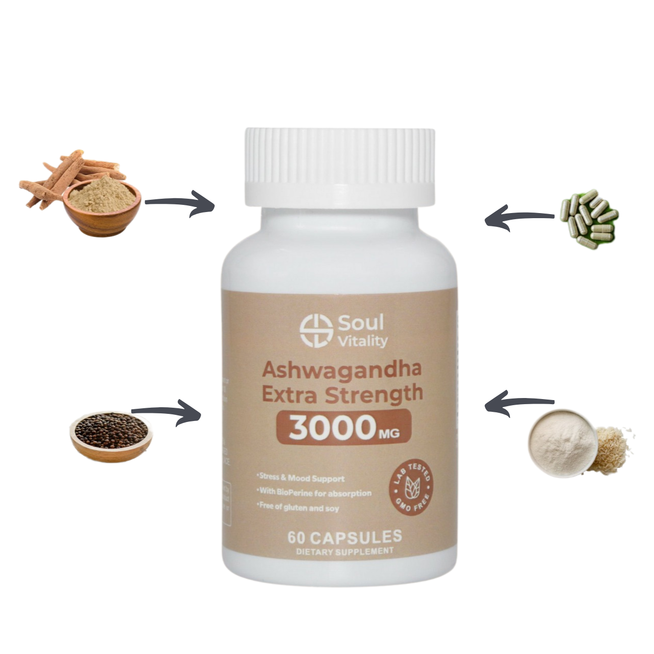 Ashwagandha Extra Strength 3000mg - 60 Dietary Supplement Capsules