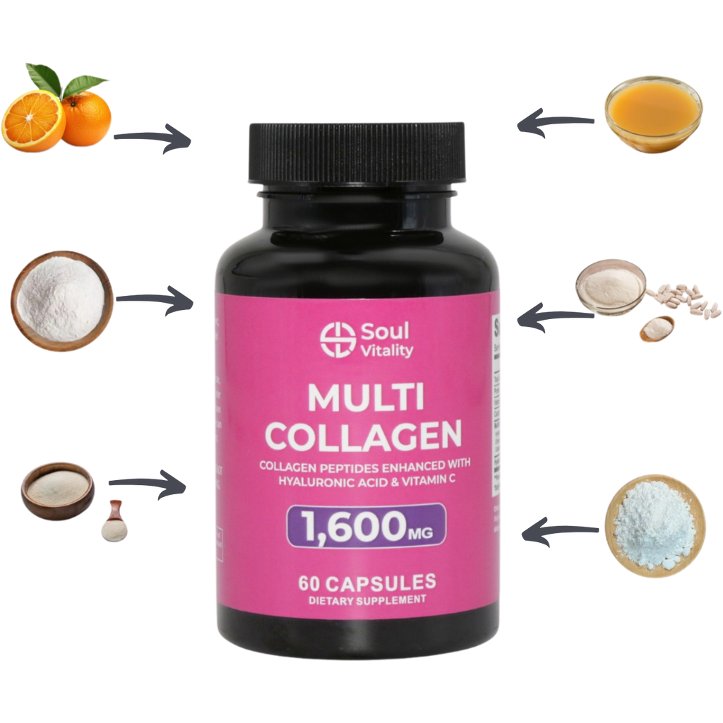 Multi Collagen with Hyaluronic Acid & Vitamin C 1600mg - 60 Capsules