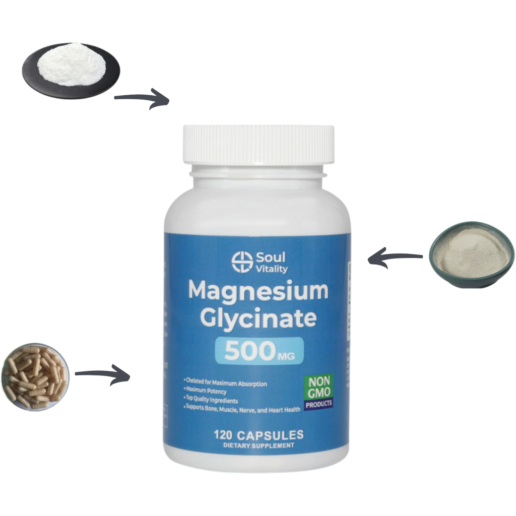 Magnesium Glycinate 500mg - 120 Dietary Supplement Capsules
