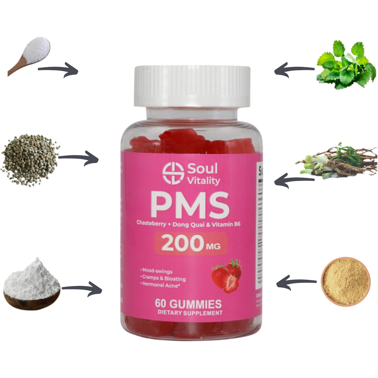 PMS Cramps & Bloating 200mg - 60 Dietary Supplement Gummies