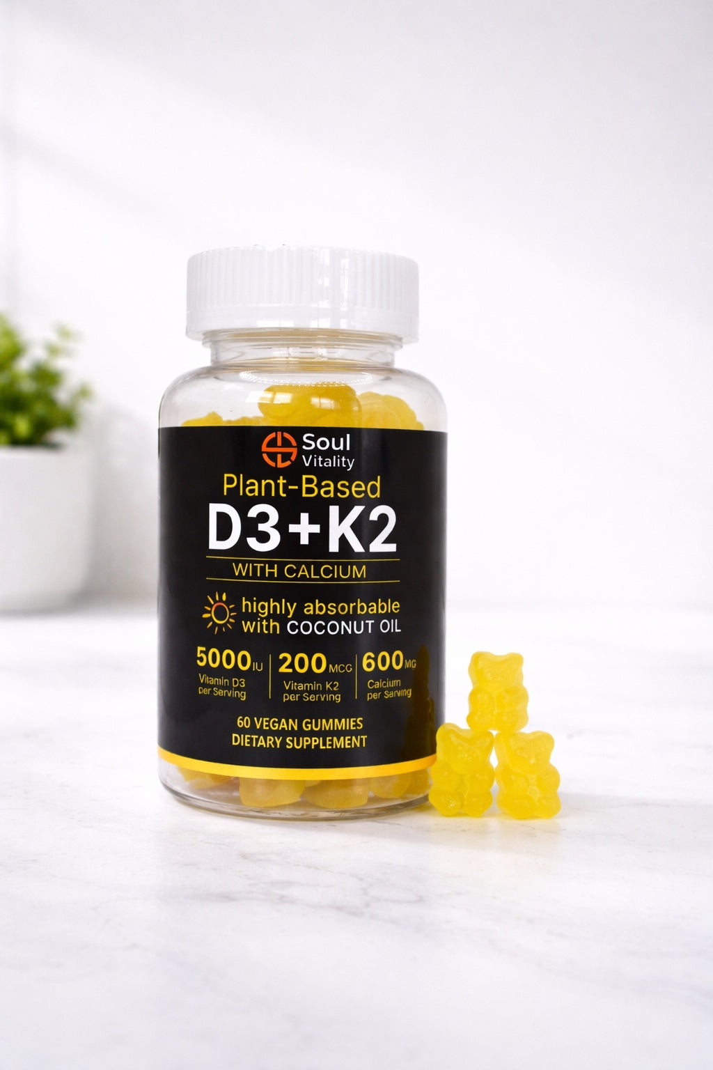 Plant-Based D3 + K2 Gummies with Calcium