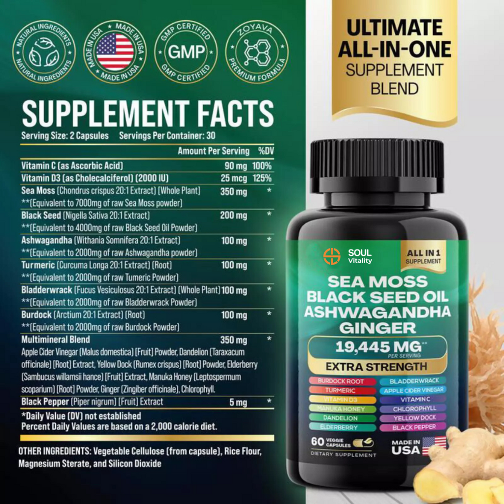 Soul Vitality Dynamic Sea Moss | Ashwagandha | Black Seed Oil All-In-1
