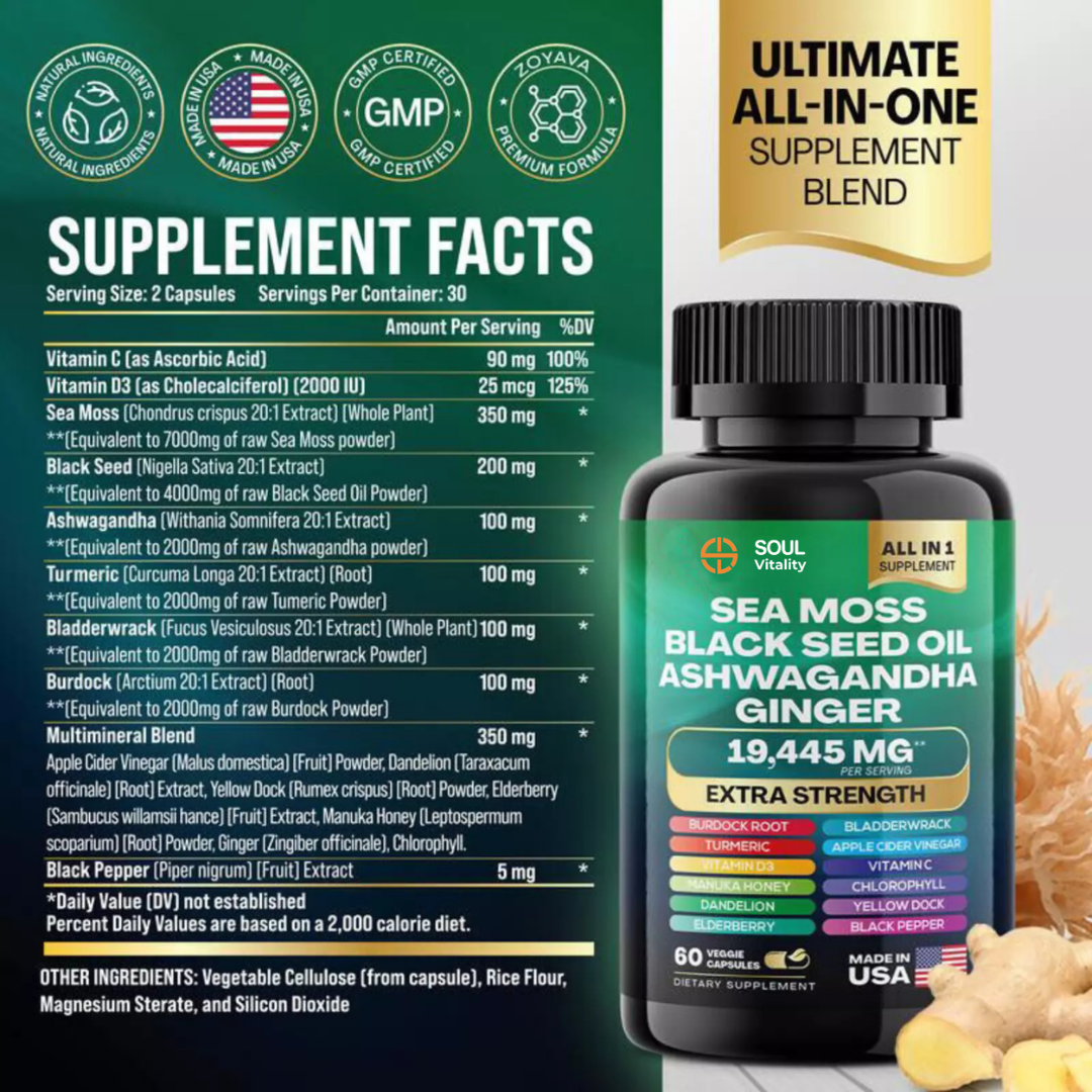Soul Vitality Dynamic Sea Moss | Ashwagandha | Black Seed Oil All-In-1
