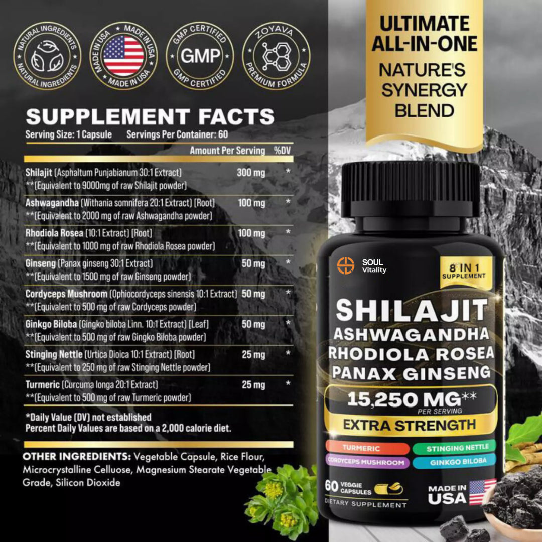 Soul Vitality Dynamic Shilajit Ashwagandha 8-In-1 Supplement Blend