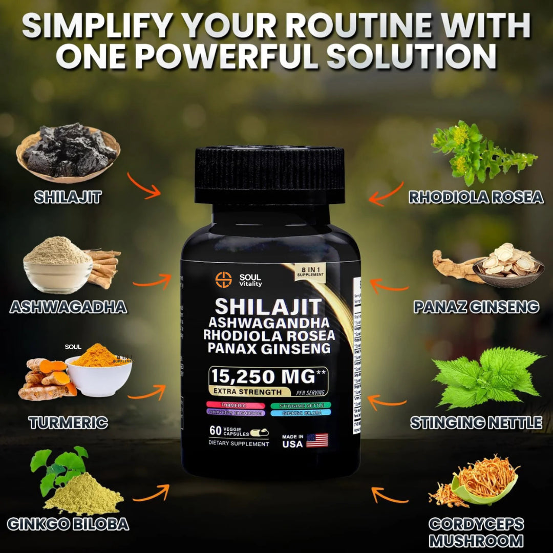 Soul Vitality Dynamic Shilajit Ashwagandha 8-In-1 Supplement Blend