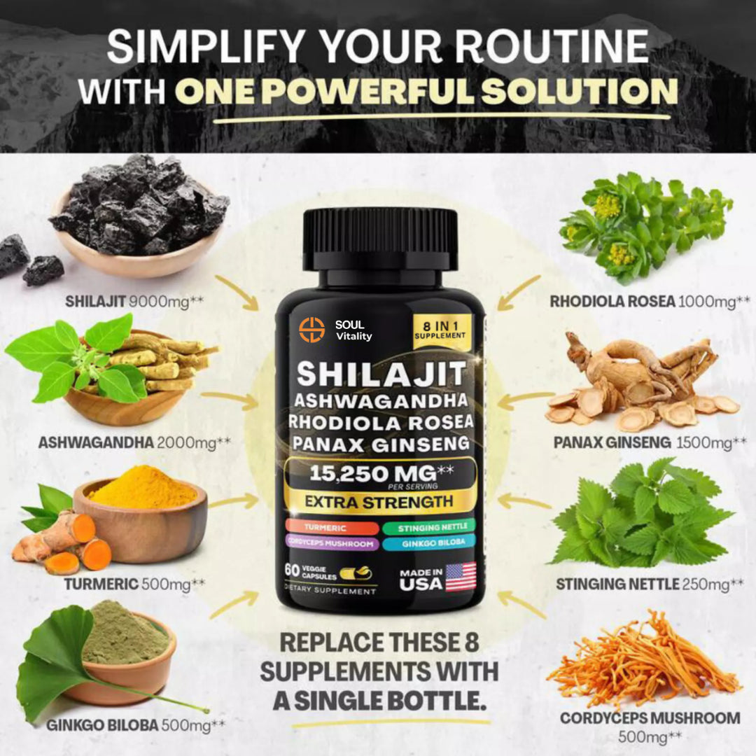 Soul Vitality Dynamic Shilajit Ashwagandha 8-In-1 Supplement Blend