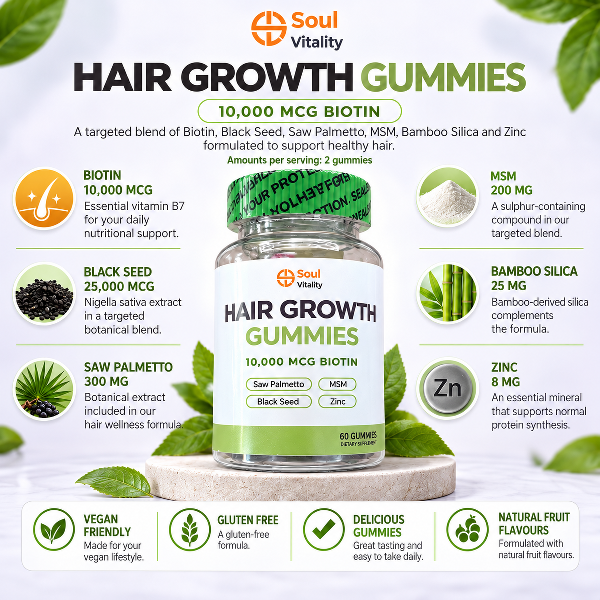 Hair Growth Gummies – 10,000 mcg Biotin