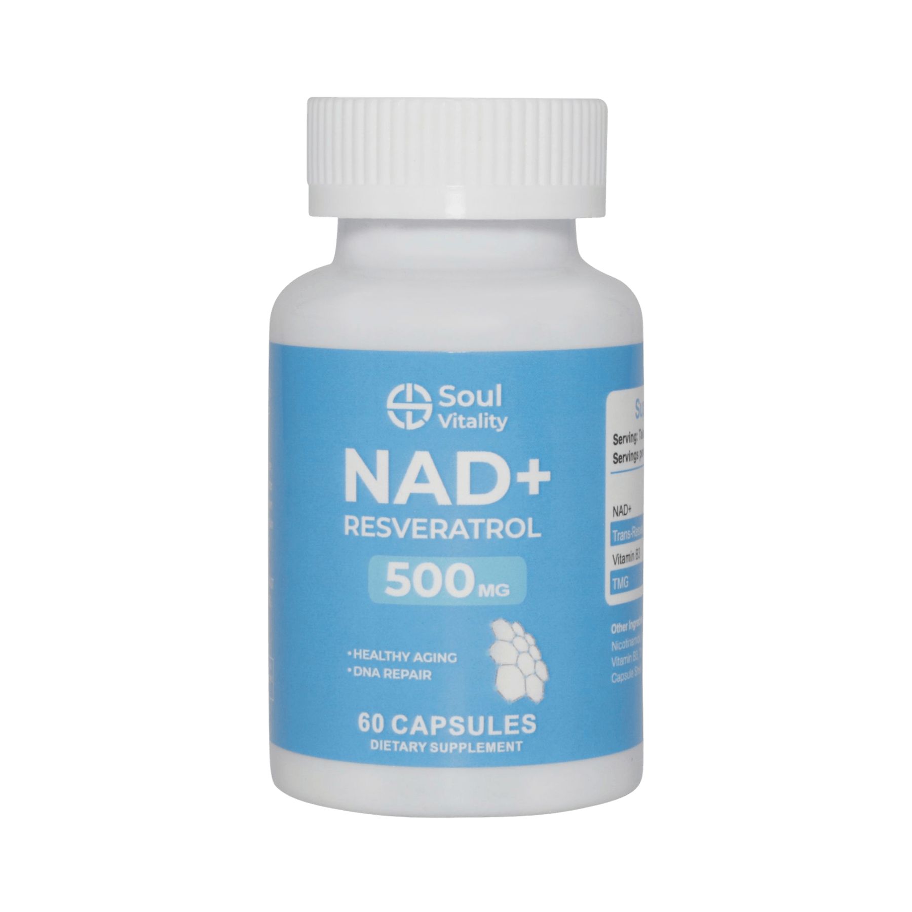 NAD+ Resveratrol 500mg - 60 Dietary Supplement Capsules