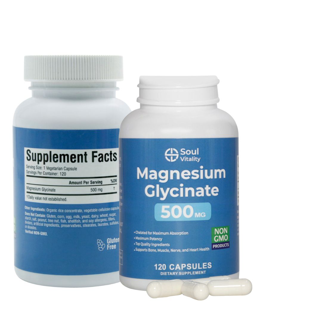Magnesium Glycinate 500mg - 120 Dietary Supplement Capsules