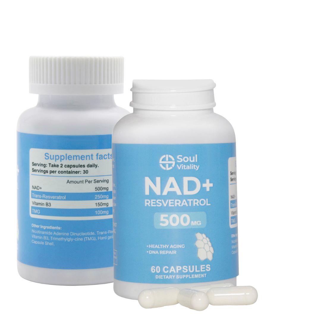 NAD+ Resveratrol 500mg - 60 Dietary Supplement Capsules