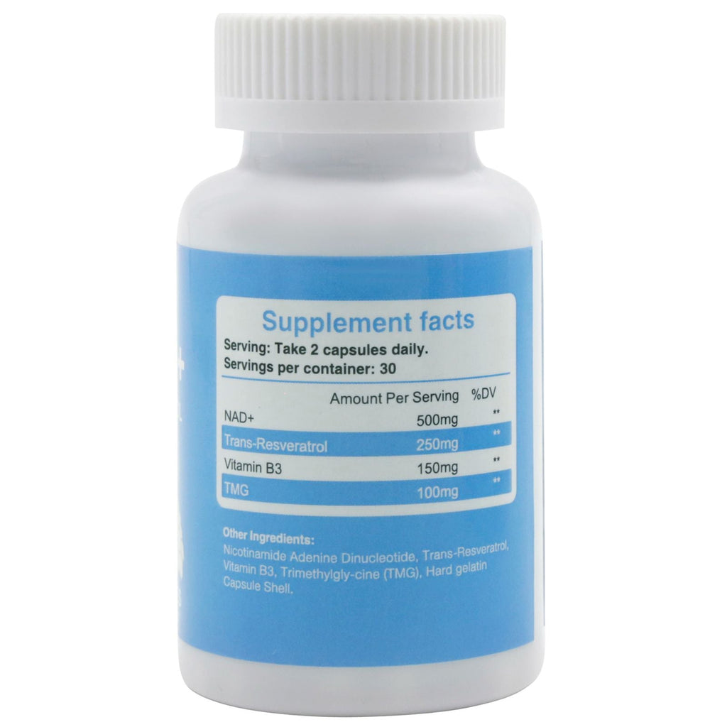 NAD+ Resveratrol 500mg - 60 Dietary Supplement Capsules