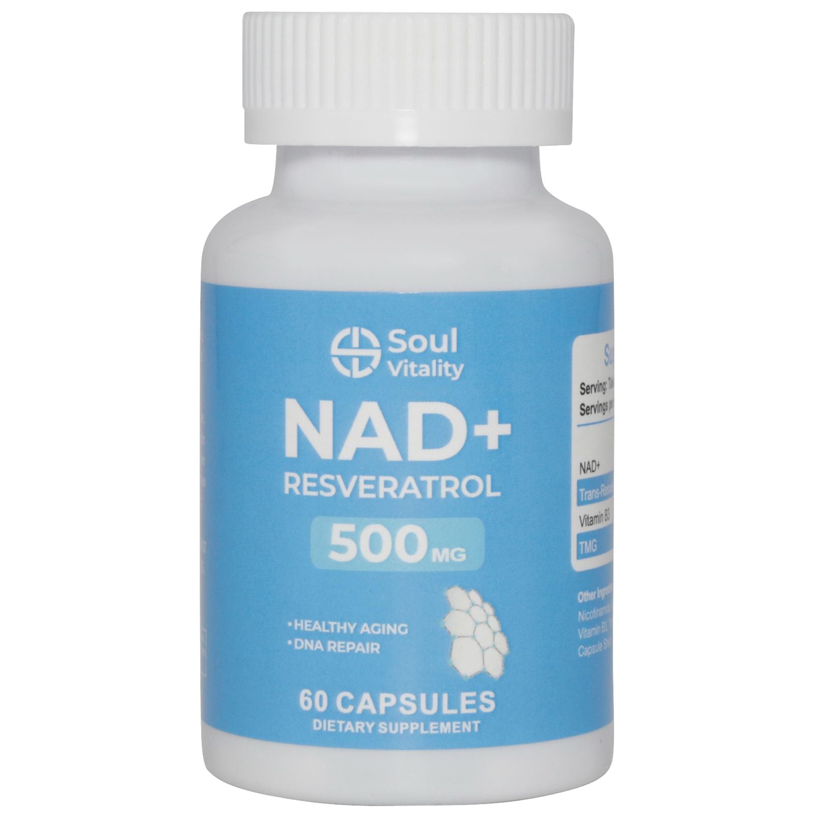 NAD+ Resveratrol 500mg - 60 Dietary Supplement Capsules