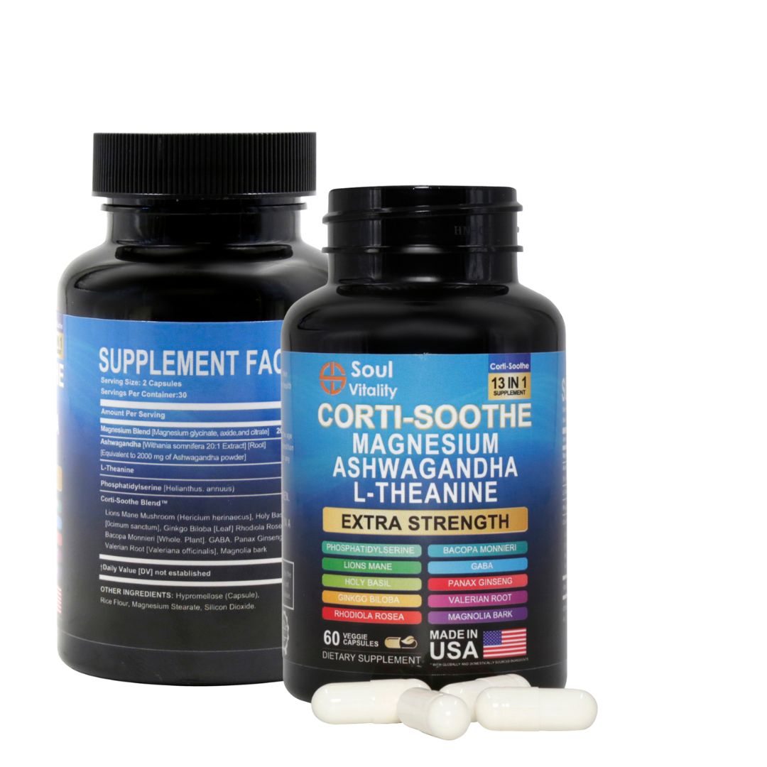13-in-1 Corti-Soothe Magnesium Ashwagandha Capsules - 60 Capsules  Soul  Vitality