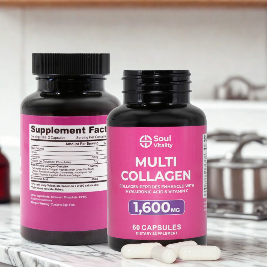 Multi Collagen with Hyaluronic Acid & Vitamin C 1600mg - 60 Capsules