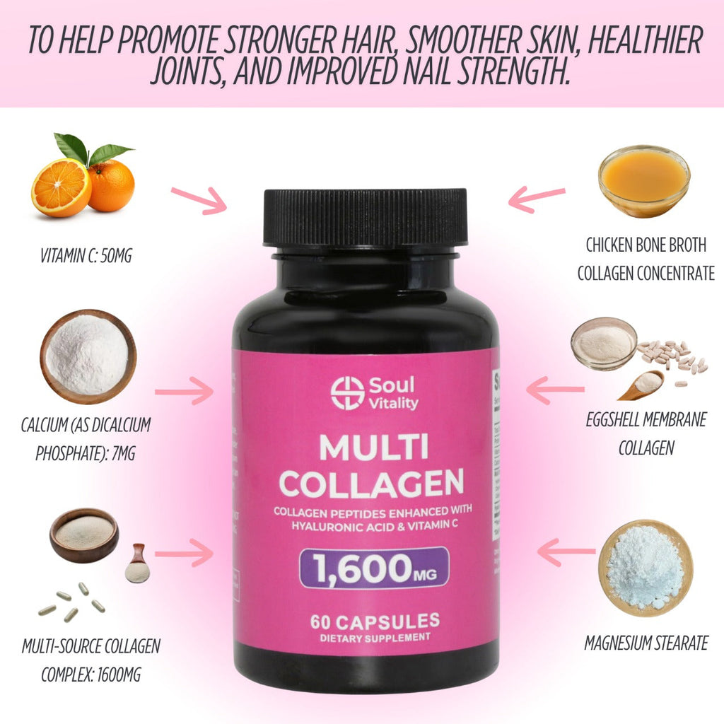 Multi Collagen with Hyaluronic Acid & Vitamin C 1600mg - 60 Capsules