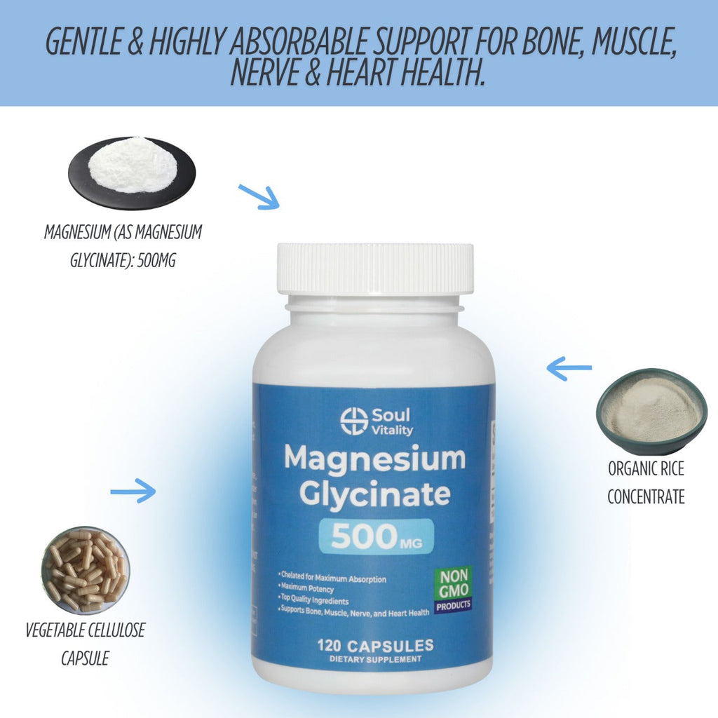 Magnesium Glycinate 500mg - 120 Dietary Supplement Capsules