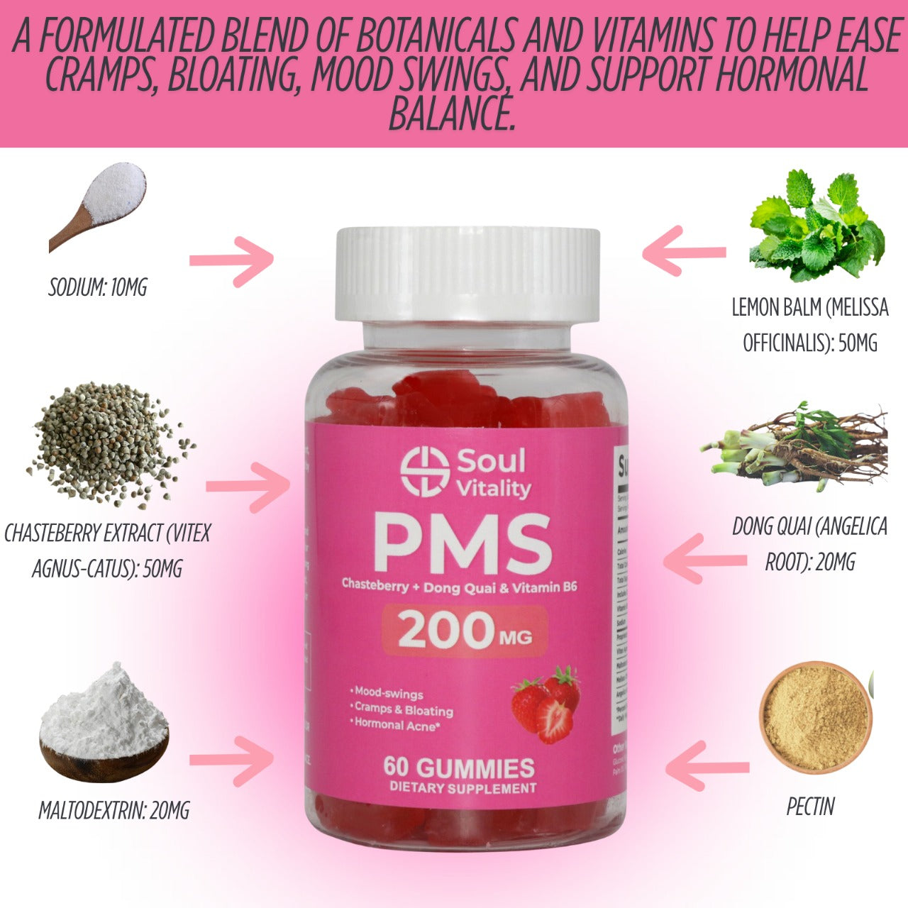 PMS Cramps & Bloating 200mg - 60 Dietary Supplement Gummies