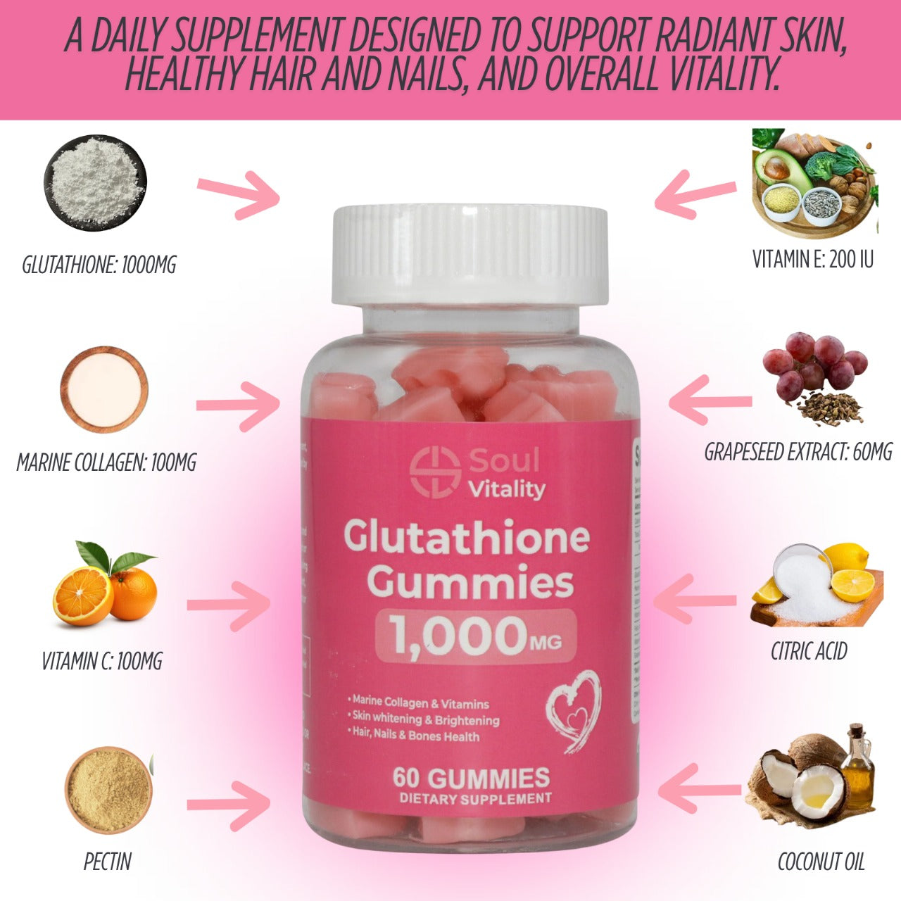 Glutathione Gummies 1000mg - 60 Dietary Supplement Gummies