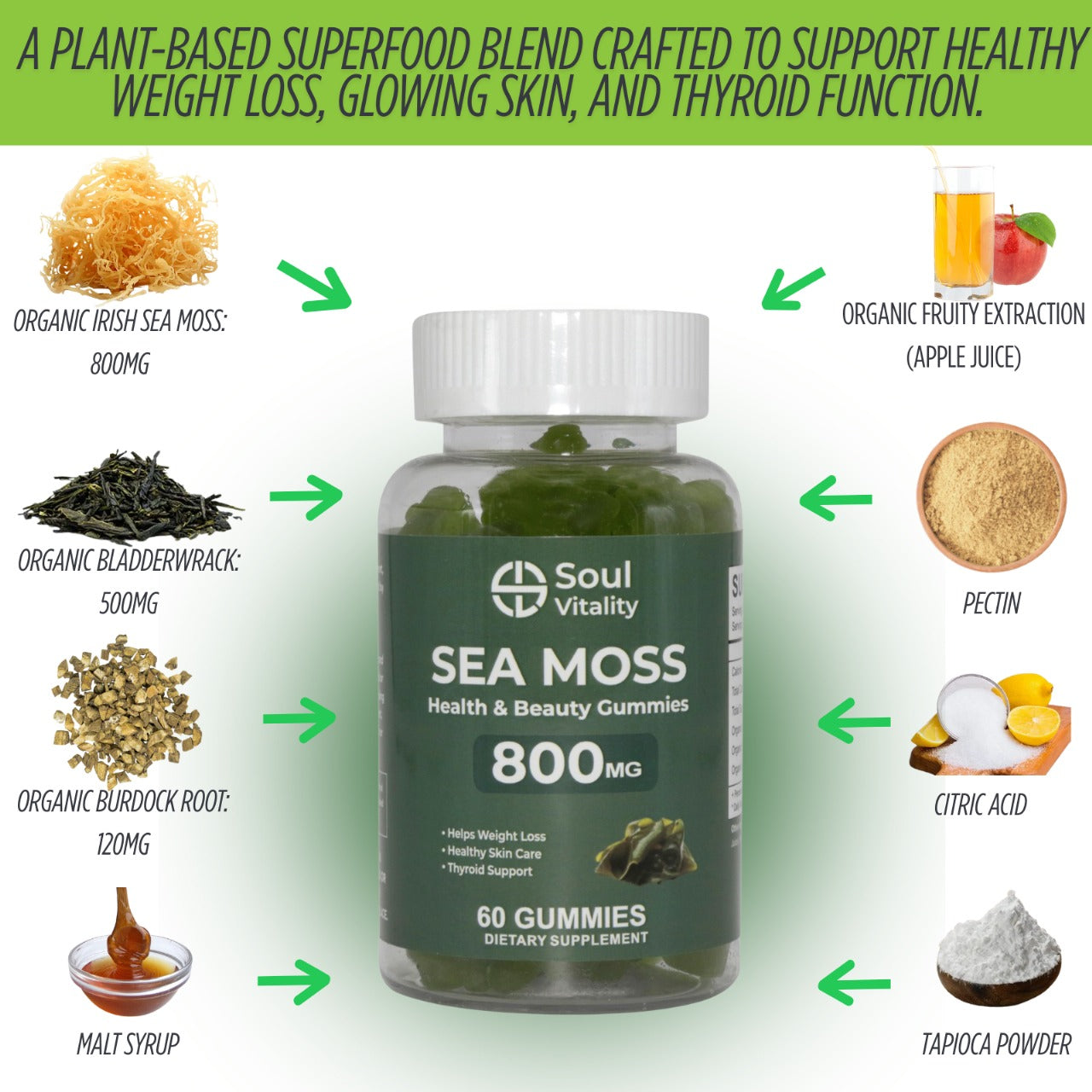 Sea Moss / Health and Beauty 800mg - 60 Dietary Supplement Gummies