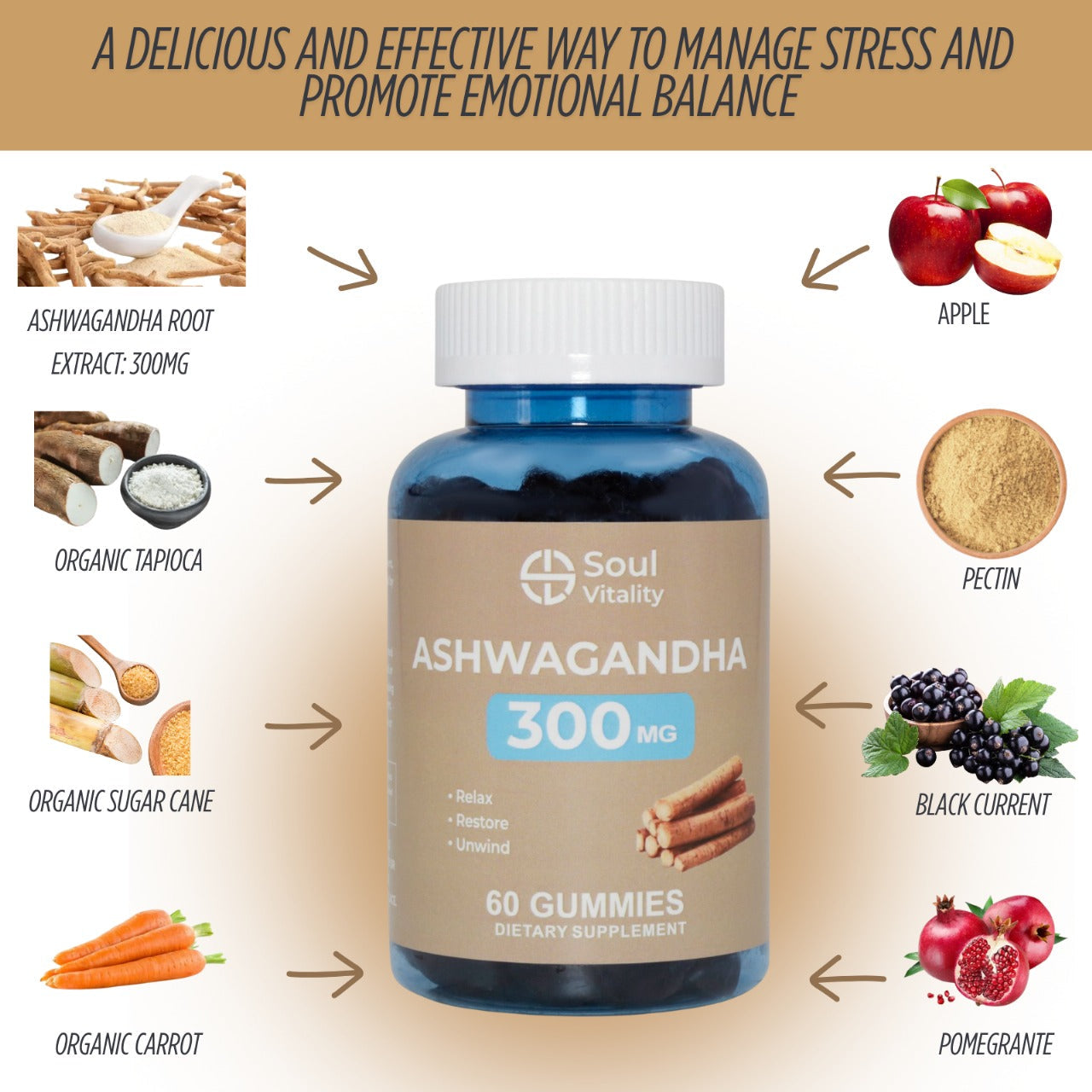 Ashwagandha 300mg - 60 Dietary Supplement Gummies