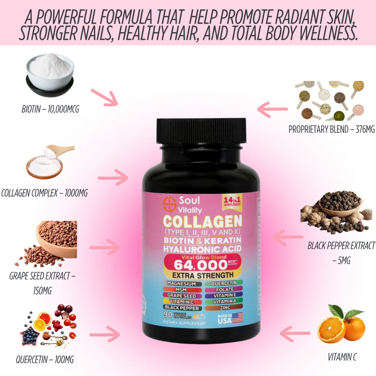 14-in-1 Collagen Vital Glow Blend - 90 Veggie Capsules