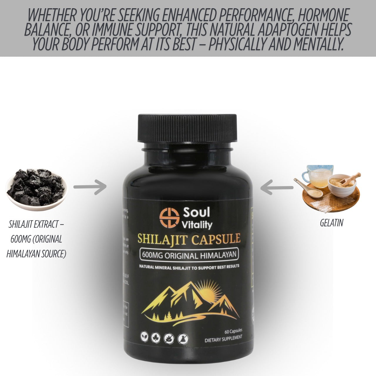 Shilajit Capsule with 600mg Original Himalayan - 60 Capsules