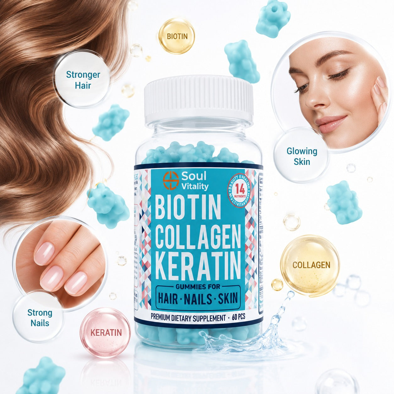 Biotin Collagen Keratin Gummies – Hair, Skin & Nails Support