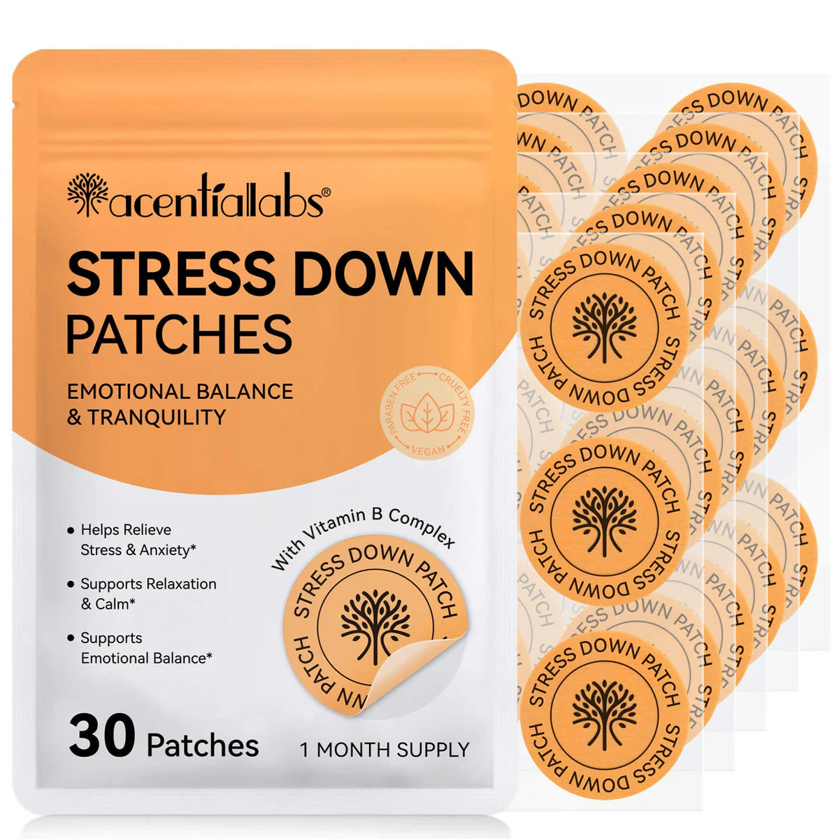 Acentialabs: 30's Transdermal Wellness Patches— Stress Down