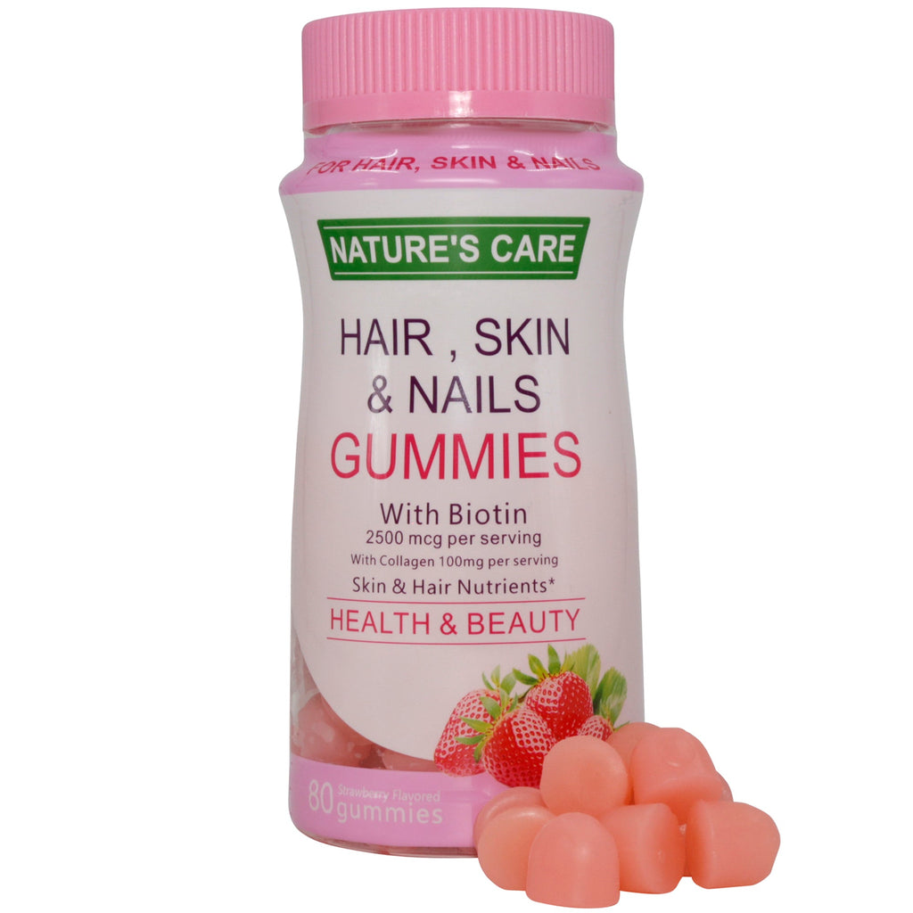 Nature's Care Hair, Skin and Nails Gummies - 80 Strawberry Flavoured Gummies