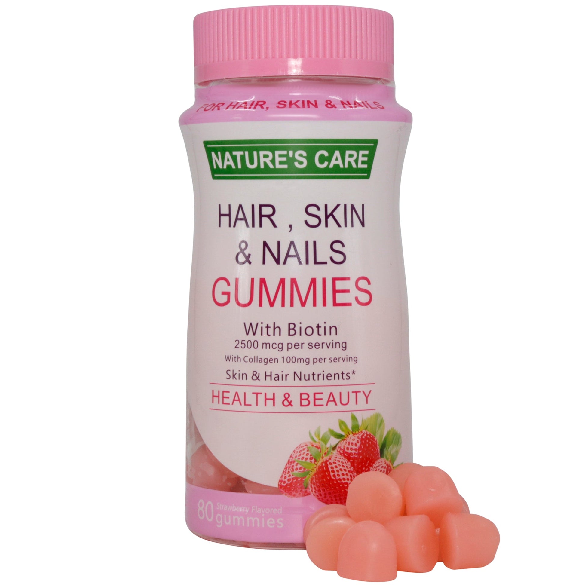 Nature's Care Hair, Skin and Nails Gummies - 80 Strawberry Flavoured Gummies